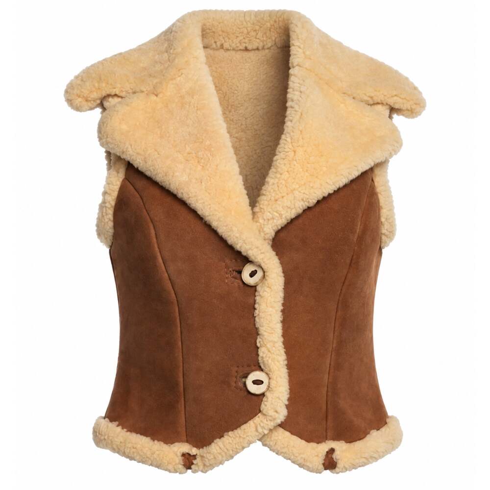 Vintage 1979 Suede Shearling Lined Horn Button Sleeveless Vest
